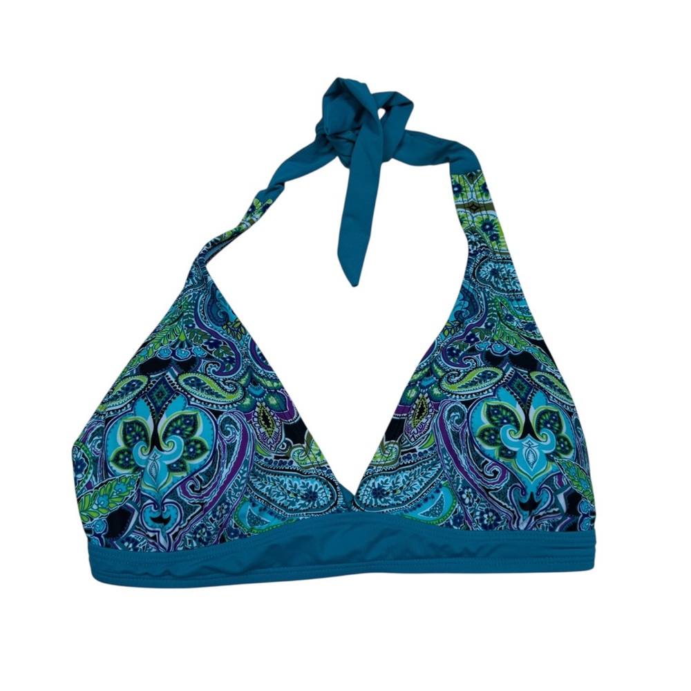 Athleta Blue and Green Paisley Halter Bikini Top